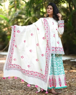 Mogra’s Magic Ivory Handblock Dupatta - MMG