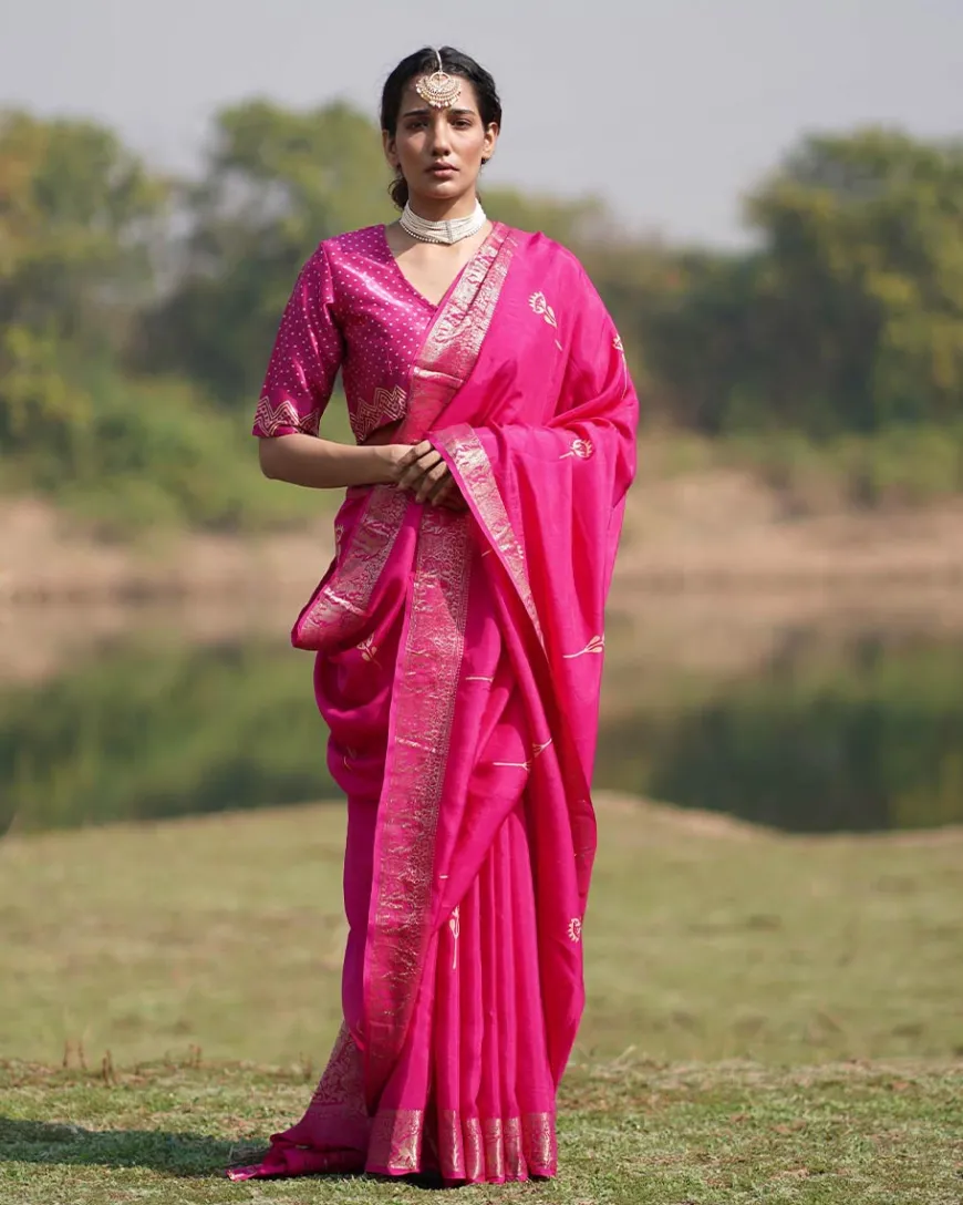 Mohana Blockprinted Dola Silk Saree - RB