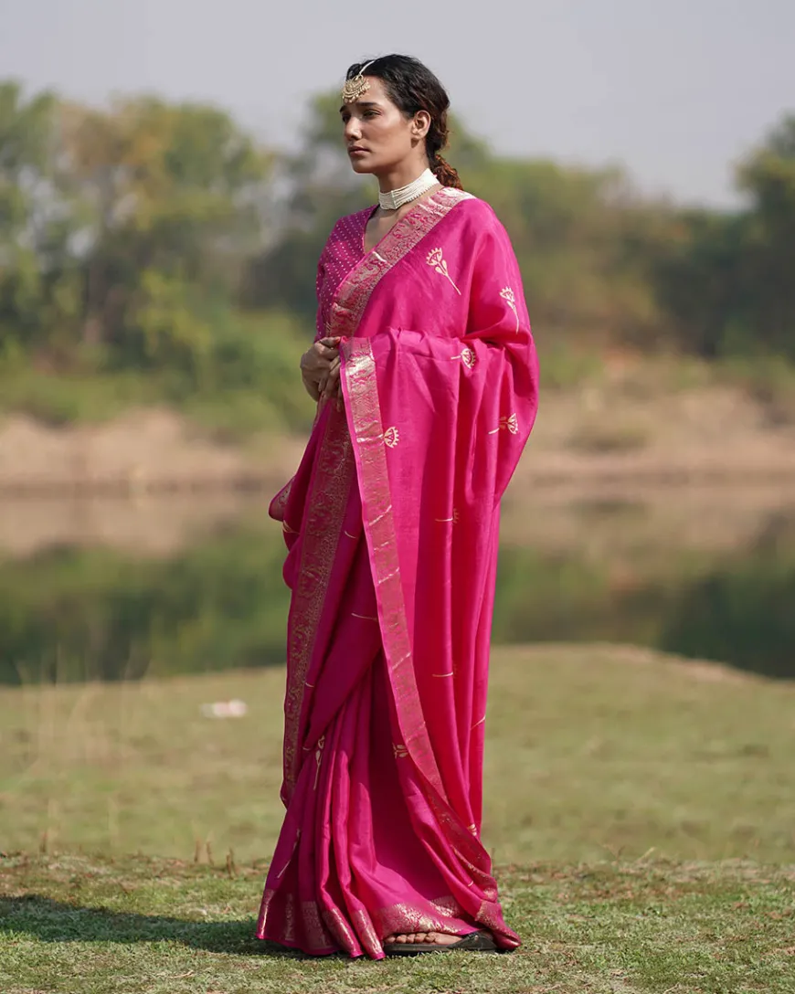 Mohana Blockprinted Dola Silk Saree - RB