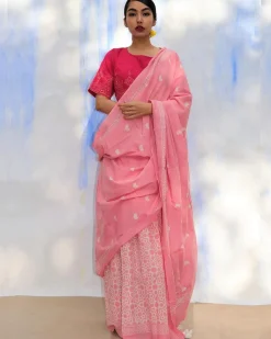 Moon Child Handblock Printed Cotton Saree- Skd