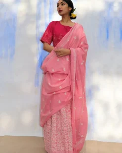 Moon Child Handblock Printed Cotton Saree- Skd