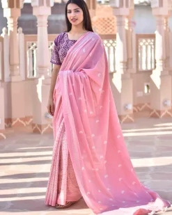 Moon Child Handblock Printed Cotton Saree- Skd