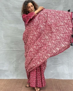 Moonlight Blockprinted Cotton Saree - Soil
