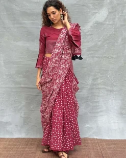 Moonlight Blockprinted Cotton Saree - Soil