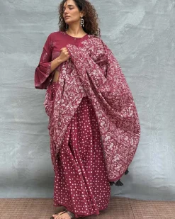 Moonlight Blockprinted Cotton Saree - Soil