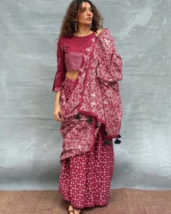 Moonlight Blockprinted Cotton Saree - Soil