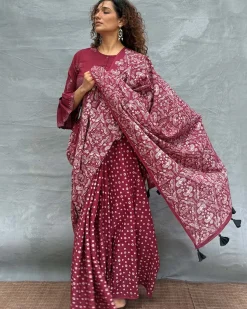 Moonlight Blockprinted Cotton Saree - Soil