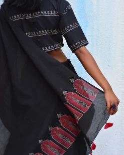 Moonlit Serenade Handblockprinted Mulmul Cotton Saree - Vnmn