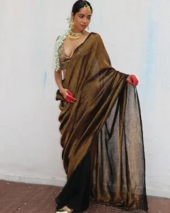 Mrinal Handwoven Linen Zari Saree