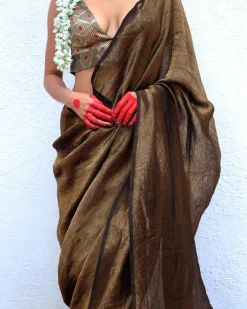 Mrinal Handwoven Linen Zari Saree