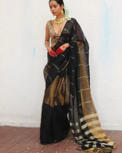 Mrinmoyee Handwoven Linen Zari Saree