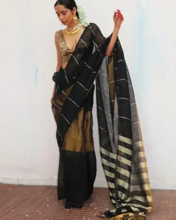Mrinmoyee Handwoven Linen Zari Saree