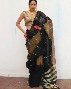 Mrinmoyee Handwoven Linen Zari Saree