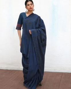 Msafiri Blockprinted Cotton Saree - NOMAD