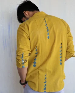 Mustard Eclipes Block-Printed Men'S Shirt