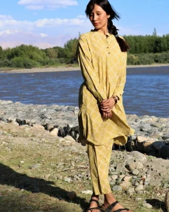 Mustard Handblock printed kurta - Love Despite