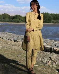 Mustard Handblock printed kurta - Love Despite