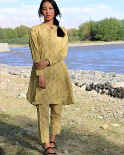 Mustard Handblock printed kurta - Love Despite