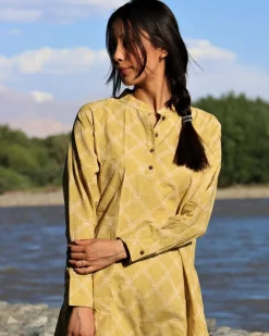 Mustard Handblock printed kurta - Love Despite