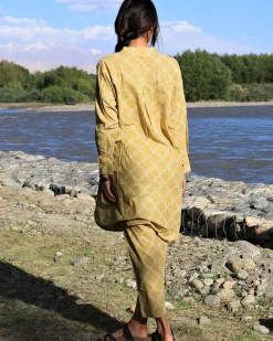 Mustard Handblock printed kurta - Love Despite