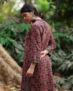 Nadi Si Tu Brown Block Printed Cotton Kurti - WW