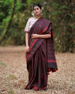 Nadiya Kinare Brown Hand Block Printed Cotton Saree - WW