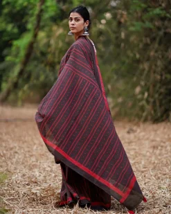 Nadiya Kinare Brown Hand Block Printed Cotton Saree - WW