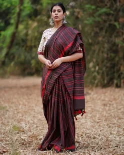 Nadiya Kinare Brown Hand Block Printed Cotton Saree - WW