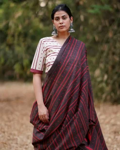 Nadiya Kinare Brown Hand Block Printed Cotton Saree - WW