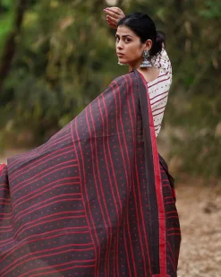 Nadiya Kinare Brown Hand Block Printed Cotton Saree - WW