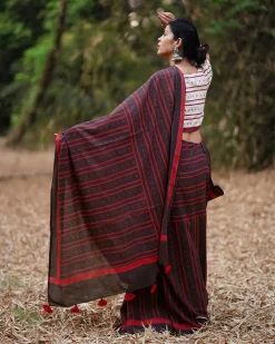 Nadiya Kinare Brown Hand Block Printed Cotton Saree - WW