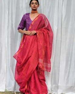 Nalini Handwoven Linen Saree - Bageecha