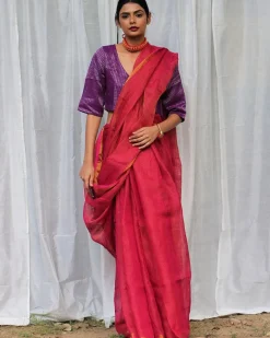 Nalini Handwoven Linen Saree - Bageecha
