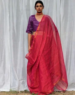 Nalini Handwoven Linen Saree - Bageecha