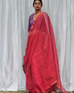 Nalini Handwoven Linen Saree - Bageecha