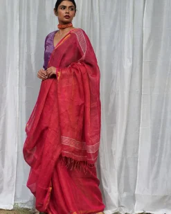 Nalini Handwoven Linen Saree - Bageecha