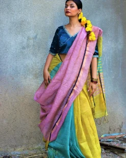 Nazm Handwoven Linen Zari Saree - Gazala