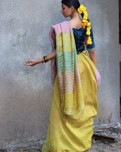 Nazm Handwoven Linen Zari Saree - Gazala