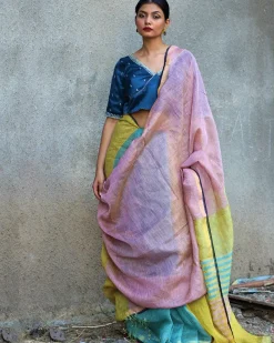 Nazm Handwoven Linen Zari Saree - Gazala