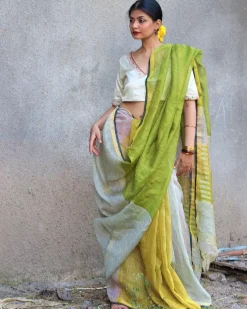 Noor Handwoven Linen Zari Saree - Gazala
