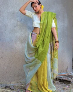 Noor Handwoven Linen Zari Saree - Gazala