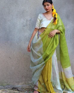 Noor Handwoven Linen Zari Saree - Gazala
