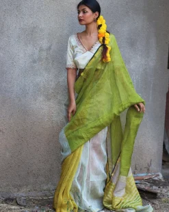 Noor Handwoven Linen Zari Saree - Gazala