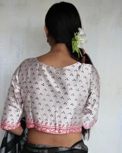 Noor Ivory Hand Blockprinted Mashru Silk Blouse-Yesterday