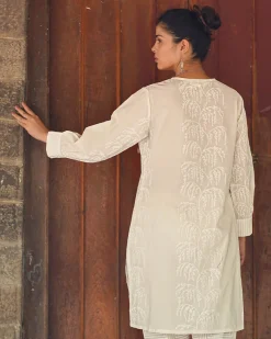 Oatmilk Sky Ivory Block Printed Kurti - SFD
