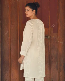 Oatmilk Sky Ivory Block Printed Kurti - SFD