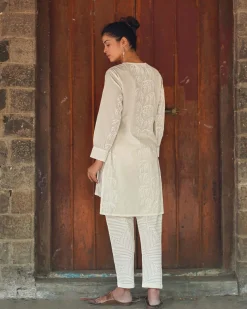 Oatmilk Sky Ivory Block Printed Kurti - SFD