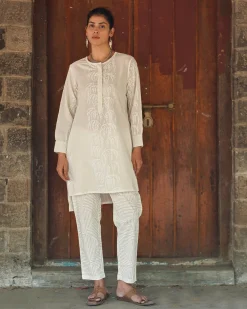 Oatmilk Sky Ivory Block Printed Kurti - SFD