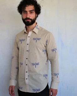 Off-White Dragonflly Blockprinted Men'S Shirt
