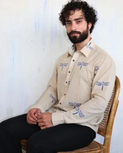 Off-White Dragonflly Blockprinted Men'S Shirt